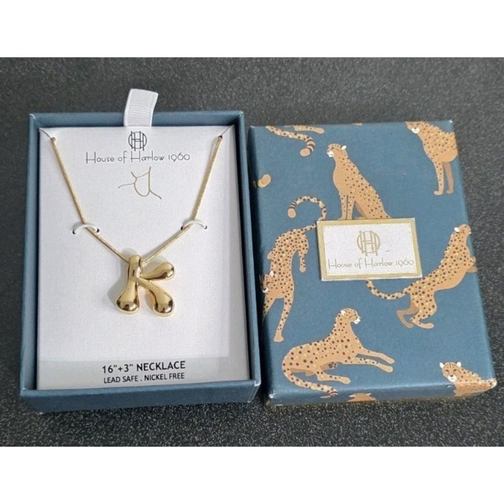 NEW House of Harlow 1960 Gold Tone Initial K Bubble Letter Necklace 16 + 3 NIB